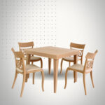 PACK SUEDE CAPITONNE TABLE STOCKHOLM + 4 CHAISE AMIRAL CAPITONNE DOS ROTIN