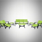 SALON CENTRAL PARK 6PLACES CONFORT BOIS VERT OLIVE - NOIR