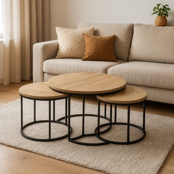 ENSEMBLE DE TROIS TABLES GIGOGNES RONDES