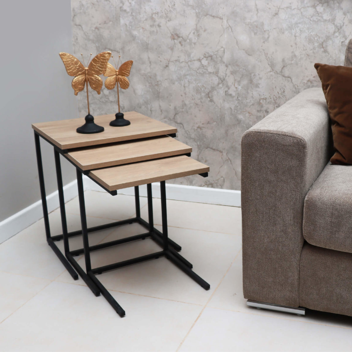 table-basse-g_Plan-de-travail-1 ENSEMBLE DE TROIS TABLES GIGOGNES CARRES DENVER SOCLE PEINTURE NOIR - Image 1