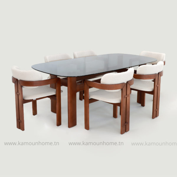 PACK TABLE PODIUM VERRE FUME+6 CHAISE ORION