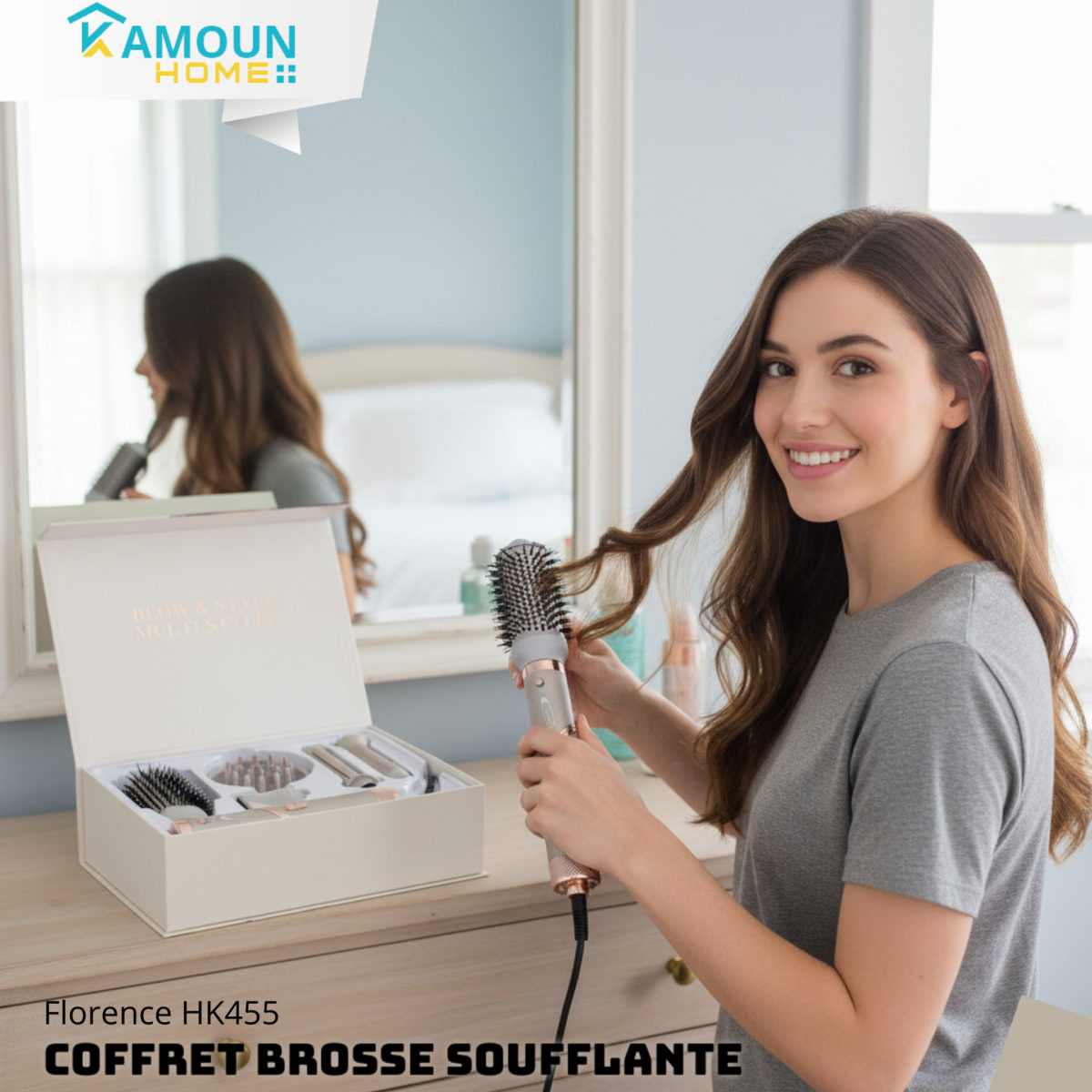 Coffret Brosse soufflante 6en1 Florence HK455 - 1000 Watts - Image 2