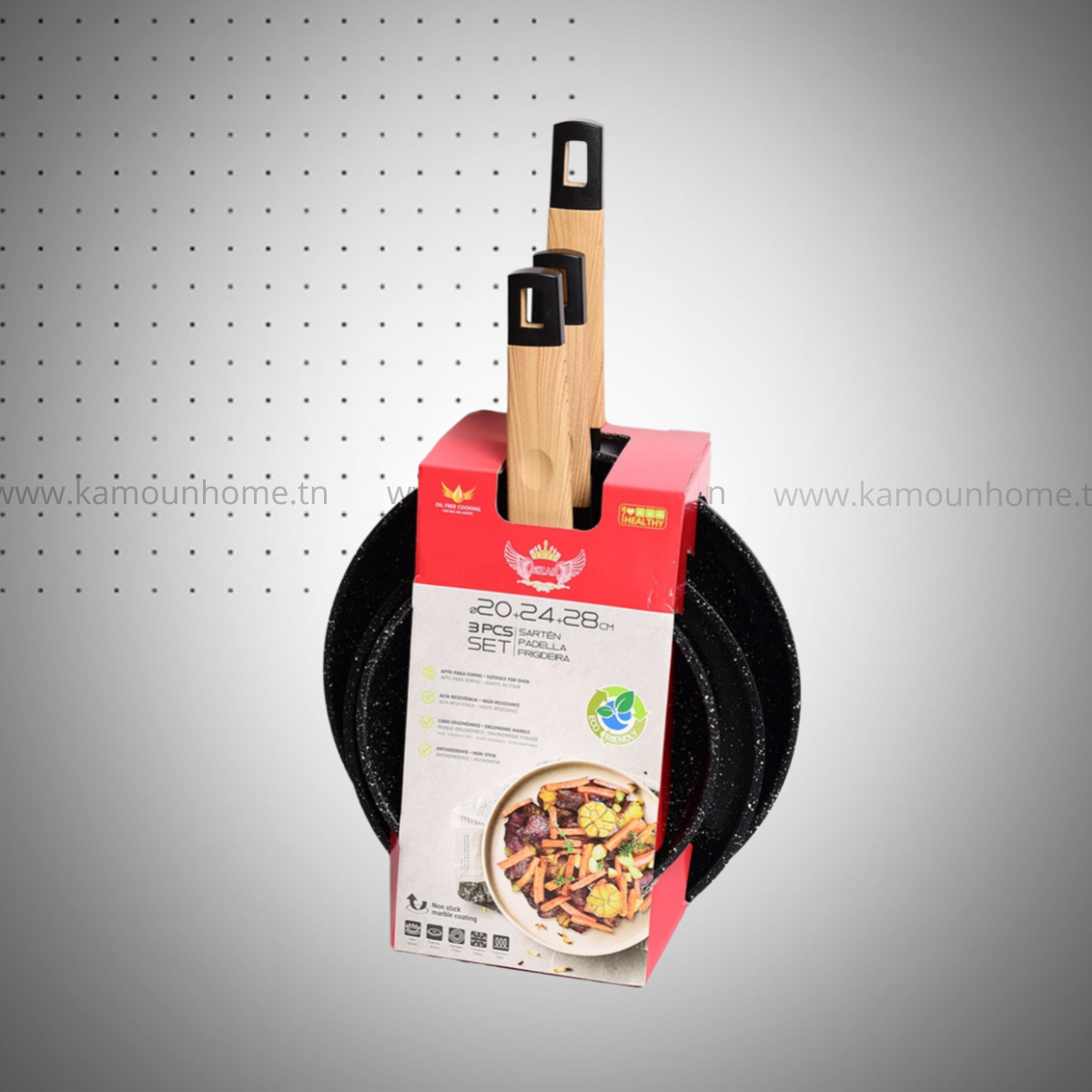 Set De 3 Poêles Granite Sizar Noir 20 , 24 et 28Cm Set De 3 Poêles Granite Sizar 20 , 24 et 28Cm - Image 1