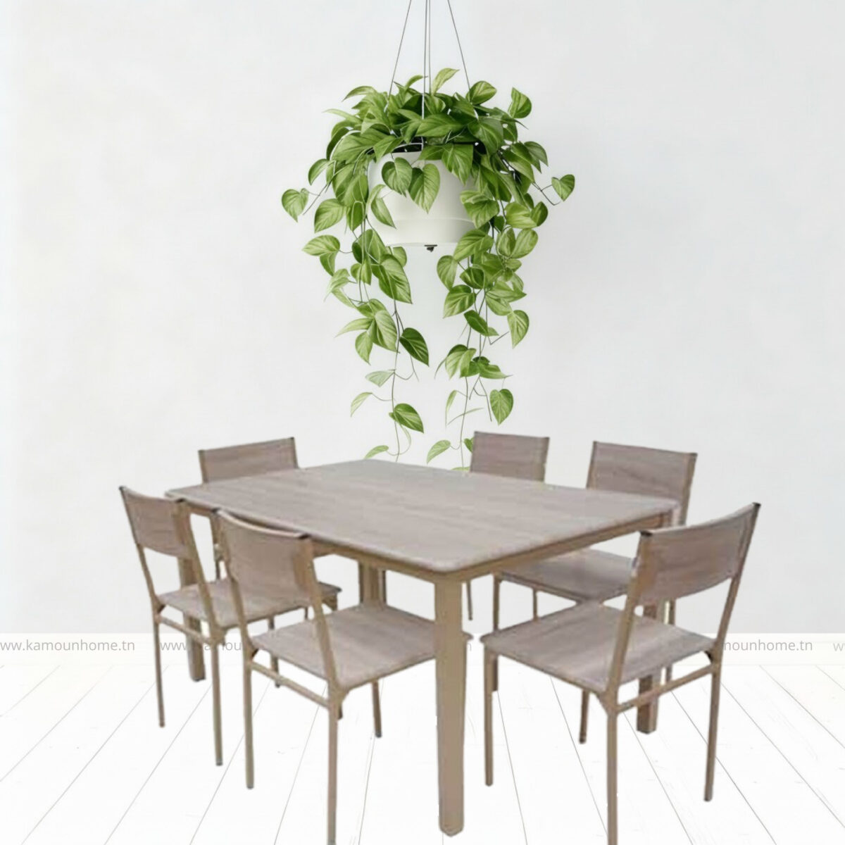 TABLE SERENA TOP EN VERRE TAUPE SOCLE TABLE SERENA TOP EN VERRE TAUPE SOCLE PEINTURE GREGE 120X80X75cm - Image 1