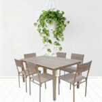 TABLE SERENA TOP EN VERRE TAUPE SOCLE PEINTURE GREGE 120X80X75cm