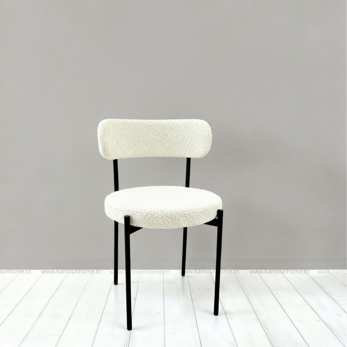 gala bouclette CHAISE GALA CAPITONNE GRANDE BOUCLETTE SOCLE METALLIQUE NOIR - Image 1