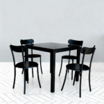 TABLE SERENA TOP EN VERRE MARBRE NOIR SOCLE PEINTURE NOIR 80X80X75cm