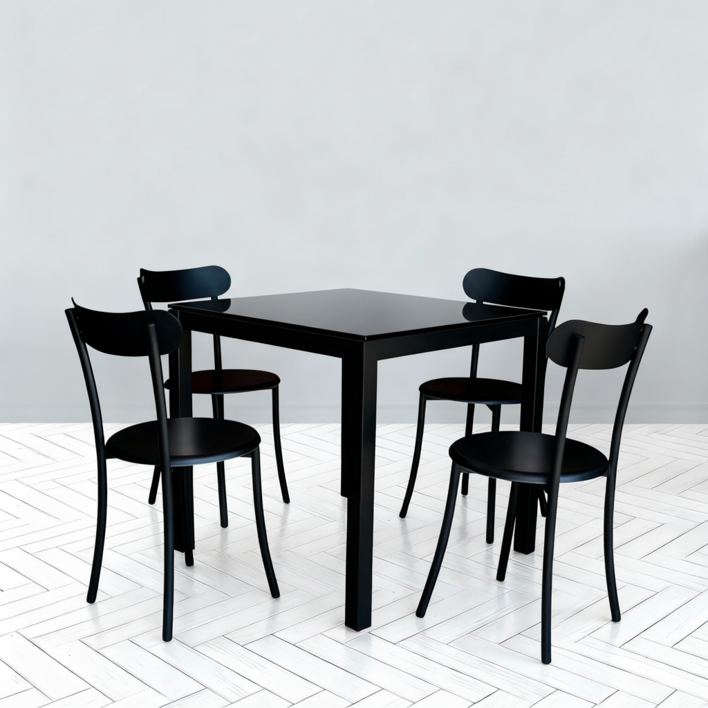 image_Pippit_202601151752 TABLE SERENA TOP EN VERRE MARBRE NOIR SOCLE PEINTURE NOIR 80X80X75cm - Image 1